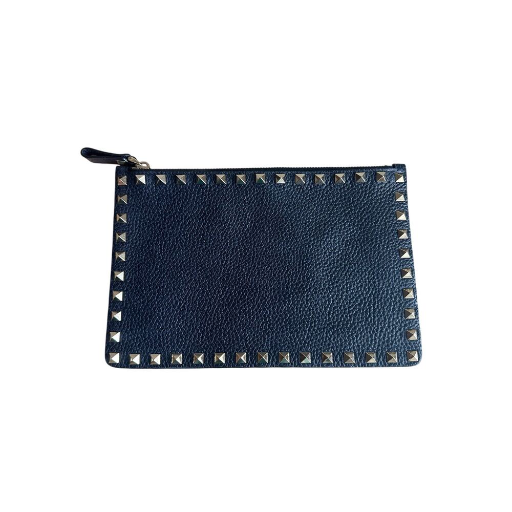 Valentino Rockstud Small Pebbled Leather Clutch Pouch Black - Picture 3 of 14
